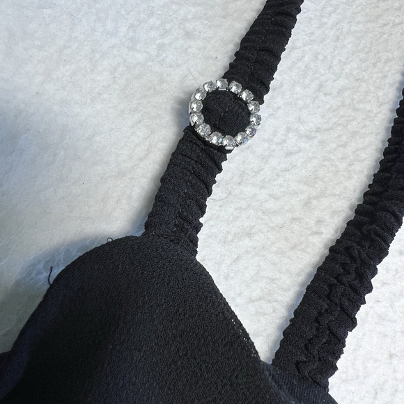 Y2K Connected Apparel Slip Dress Womens 12 Black Square Neck Cocktail Midi - Picture 7 of 9